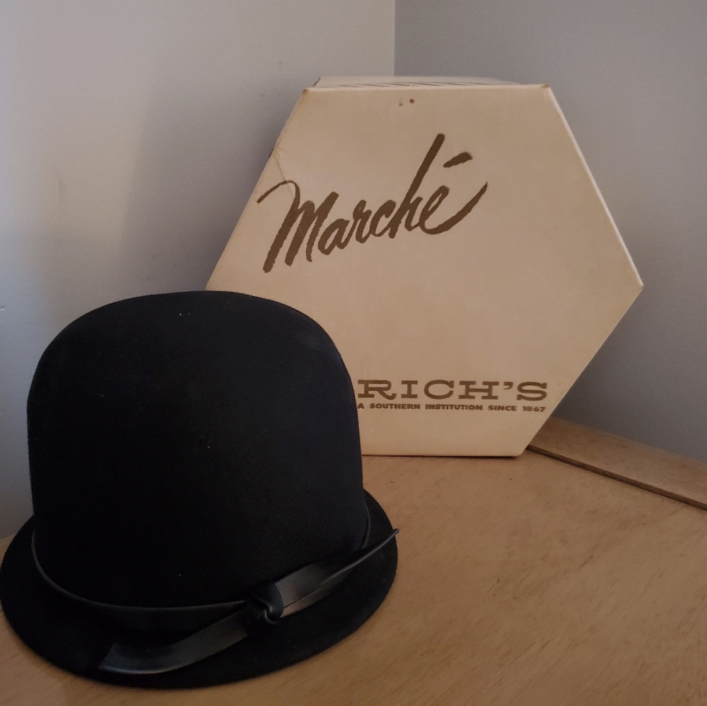 Vintage late 50's early 60's Marché hat/ leather accents.  Still in the box.